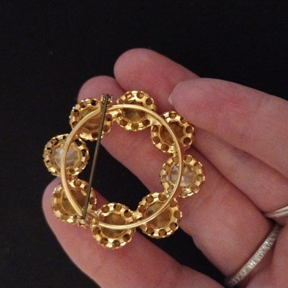 Vintage  Blue Rhinestone Gold Tone Brooch - Picture 3 of 4